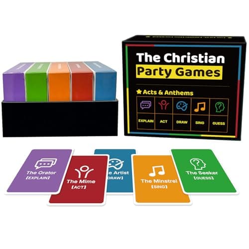 Christian Party Game for Family & Youth Groups - 5-in-1 Bible Card Game: Charades, Draw, Sing, Guess & Trivia - Hilarious Ice Breaker for Christmas & Church Events
