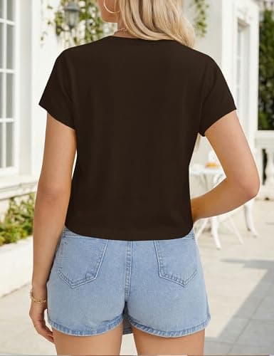 LaGracia Cropped Sweaters for Women Short Sleeve Crewneck Cashmere Wool Blend Lightweight Business Casual Sweater Crop Tops Summer Spring Vacation Outfits Green M - Thumbnail 3