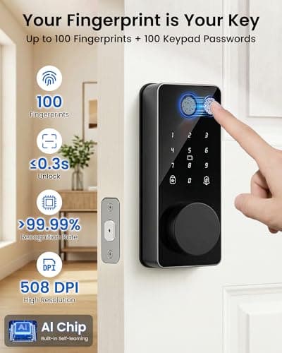 Smart Lock, Fingerprint Keyless Entry Door Lock App Control, Electronic Touchscreen Keypad, Auto Locking, IP54 Weatherproof, Easy Install Digital Deadbolt for Front Door - Thumbnail 3