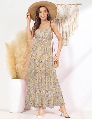 GRACE KARIN Summer Dresses for Women 2026 Vacation,Smocked Floral Maxi Dresses,Boho Beach Long Sundress PurpleGreenFloral XXL - Thumbnail 2