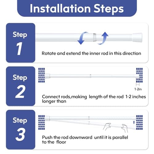 Corklatta 2 Pack White Spring Tension Curtain Rods Adjustable 16 to 40 Inch, Small Tension Rod with 4 Holders,No Drill Curtain Rods for Window 24-36 - Thumbnail 5