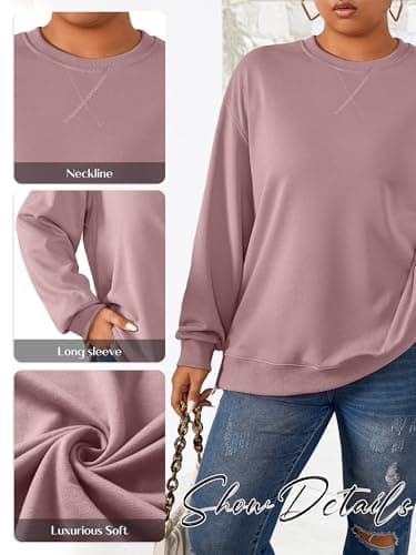 TAKEYAL Women Plus Size Oversized Sweatshirt Crewneck Hoodies Shirts 2024 Fall Pullover Top Trendy Preppy Clothes (Pink, 2XL) - Thumbnail 5