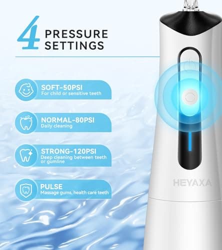 Water Dental Flosser Pick for Teeth, Portable Cordless Oral Irrigator with 4 Pressure Modes, 300ML Water Tank, IPX7 Waterproof, 6 Jet Tips, Storage Bag for Gums, Braces(White) - Thumbnail 3
