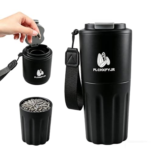PLCHXFYJR Portable Sunflower Seed Cup with Seed Organizer and Shell Storage, Seed Snack Spit Cup for Outdoor, in Car, Travel and Sports Games. Works with Pistachios (black) - Image 1