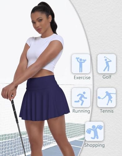 Navy Pleated Skirts for Womens High Waisted Athletic Tennis Skirts Short with Pockets Cute Cheer Uniform Skirt - Thumbnail 5