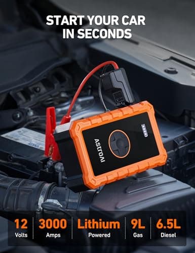 AstroAI S8 Air Jump Starter with Air Compressor, 3000A Peak Car Battery Jump Starter Portable (9.0 Gas/6.5L Diesel) with 150PSI Cordless Auto-Shutoff Tire Inflator, 12V Battery Charger Booster(Orange) - Thumbnail 2