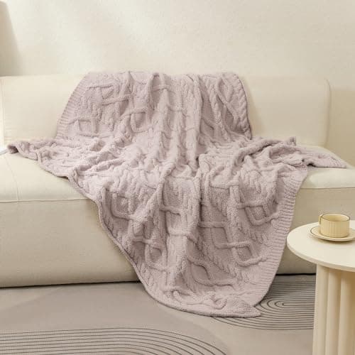 bearberry Plush Fleece Blanket Ultra Cozy & Warm Cable Knit - Machine Washable Throw for Living Room, Bedroom, Office | Lightweight Fuzzy Blanket for Adults, Kids, Pets (Beige, 50”x60”) - Thumbnail 2