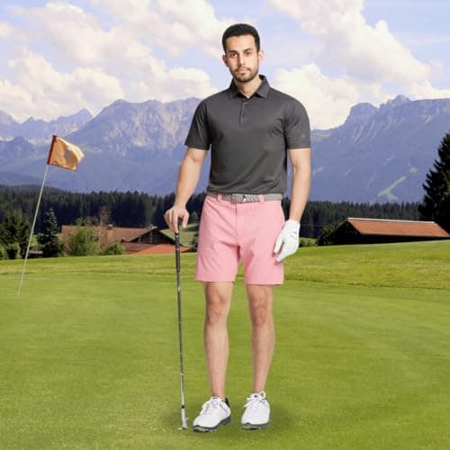 M MAELREG Mens Golf Shirts Short Sleeve Jacquard Casual Performance Moisture Wicking Collared Polo Shirts for Men Black - Thumbnail 2