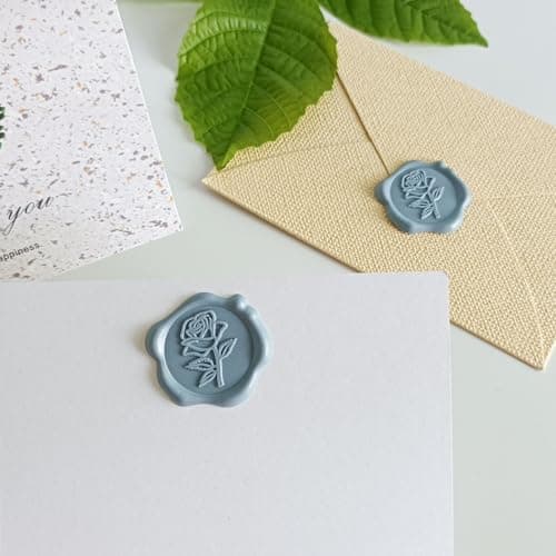 Pilloze 50 Pcs Adhesive Blue Rose Wax Seal Stickers, Blue Rose Seal for Envelope, Wedding Invitation Stickers for Envelope, Invitation, Scrapbook - Thumbnail 6