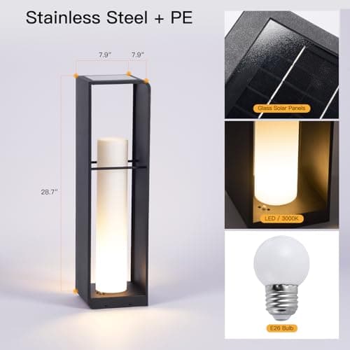 MVBT 28.7" Tall Outdoor Floor Lamp, Large Solar Lantern Waterproof, 3000K Solar Floor Lamp, Outdoor Lanterns for Porch, Patio Lights Solar Powered Free Standing for Yard Deck Garden Pathway Walkway - Thumbnail 2