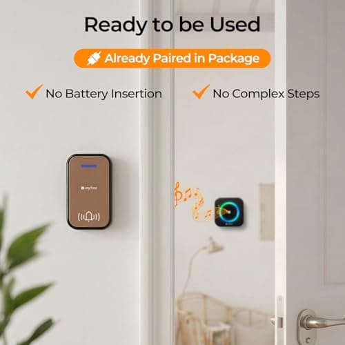 Wireless Doorbell 1000Ft Long Range, Easy installation, Waterproof, 63 Adjustable Chimes, Suitable for Infant Sleep and Elderly Assistance, 6 Lighting Colours Kind for Hearing-Impaired - Thumbnail 2