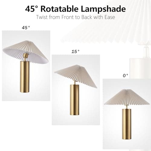 YJSQOEOE Modern Table Lamp with Pleated Blade Lampshade and Cylindrical Base, E26 Bulb Compatible, Contemporary Accent Light for Living Room, Bedroom, Office (Gold) - Thumbnail 4