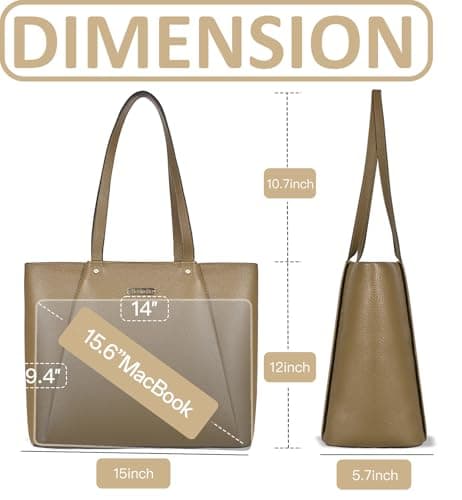 Blofinche Women's Leather Tote Bag Professional Elegant, Large Capacity Laptop Bag 15.6 Inch, Structured Work Purse with Shoulder Strap for Travel Commuter, Nude - Thumbnail 6