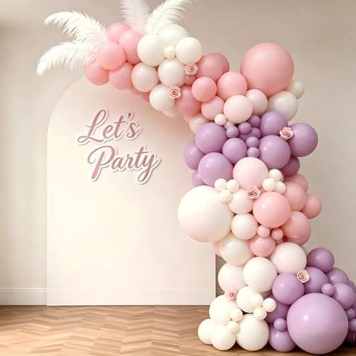 Pink Purple White Balloon Garland Arch Kit, Lavender Pastel Light Purple White Latex Balloons for Butterfly Baby Shower Bridal Shower Wedding Birthday Party Decorations