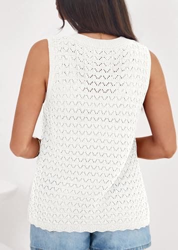 KIRUNDO Crochet Tops for Women 2026 Spring Summer Sleeveless Sweater Vest Tank Top Knit Pullover Beach Vacation Outfits (White, XX-Large) - Thumbnail 2