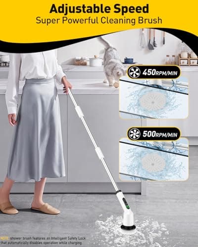 Electric Spin Scrubber for Cleaning Bathroom, Shower Scrubber Cordless Cleaning Brush with IPX7 Waterproof & 2 Speed, 3 Brush Heads, Bathroom Cleaning Supplies for Shower Tub Kitchen Tile Toilet White - Thumbnail 3