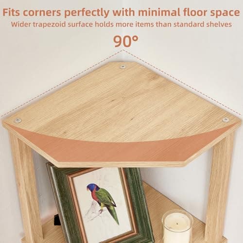YUFAM 4-Tier Corner Shelf with Sturdy 5-Leg Base, 41in Tall Narrow Bookcase for Small Spaces, Wooden Plant Display Shelf, Thin Bookshelf for Living Room, Bedroom, Office, Natural - Thumbnail 5