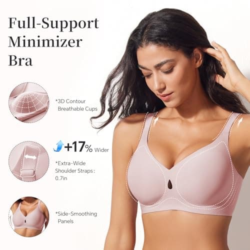 UIMERO Jelly Bras for Women Wireless Womens Bras No Underwire Supportive Comfortable Everyday Seamless Tshirt Bra Pink - Thumbnail 3