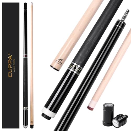 CUPPA 58" Ebony Pool Cue with Case 21oz North American Maple Shaft 12.5mm Tip Radial Joint Leather Grip for Home Club Tournament - Image 1