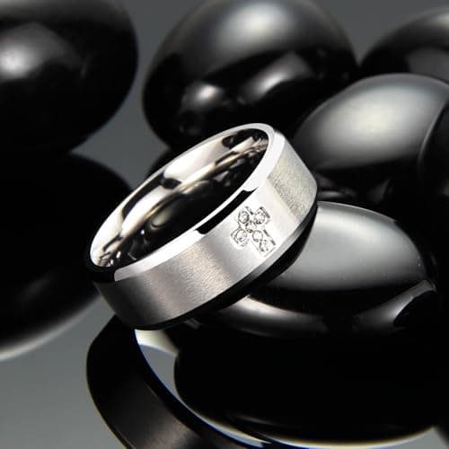 SYDNFZY Mens Wedding Band Ring - 8mm Stainless Steel Engagement Promise Rings for Men Women, Cross Classic Ring with Cubic Zirconia for Men Jewelry Gift Ring Size 6 7 8 9 10 11 (Silver, 11) - Thumbnail 3
