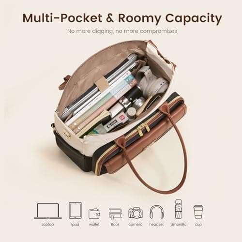 LOVEVOOK 15.6 Inch Teacher Tote Bag for Women Work with Accordion File Area, Laptop Work Tote Bag with Laptop Compartment, nurse Handbag Bags with Large Capacity & Cup Holder, black - Thumbnail 5