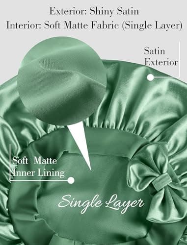 Vettres Heatless Curl Satin Bonnet for Sleeping, No Slip Sleep Bonnet with Long Curling Ribbons for Braids & Long Hair Green - Thumbnail 4
