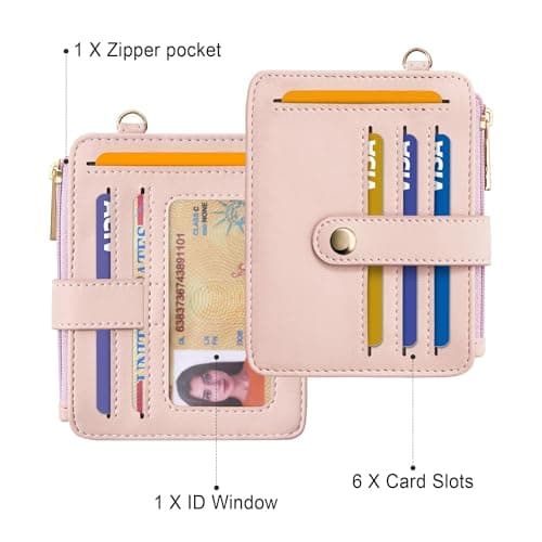 Airkit Wristlet Wallets for Women, Keychain RFID Blocking Credit Card Holder, Small Girly Wallet with Bracelet, Silicone Beaded Tassel Key Ring Card Holder, Pink - Thumbnail 2