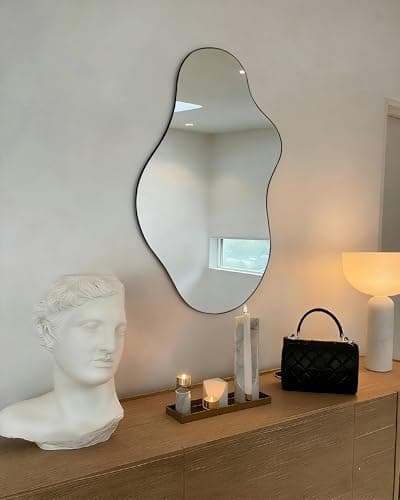 potijo Irregular Wall Mirror 20×36 Inch Wall Mirrors Decorative Black Modern Asymmetrical Abstract Mirror for Bathroom Bedroom Living Room Entryway Hallway - Thumbnail 2