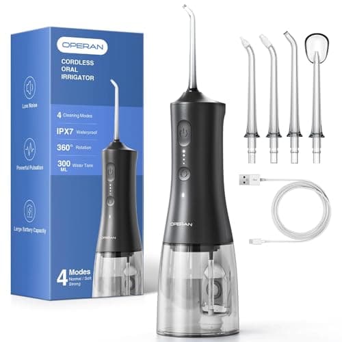 Operan 300ml Cordless Water Dental Flosser, Portable Water Flossers for Teeth, 4 Pulse Modes IPX7 Waterproof Oral Irrigator with 4 Tips, 21 Days Runtime for Travel, Home, Braces, Gum Care, Black+1Pack - Image 1