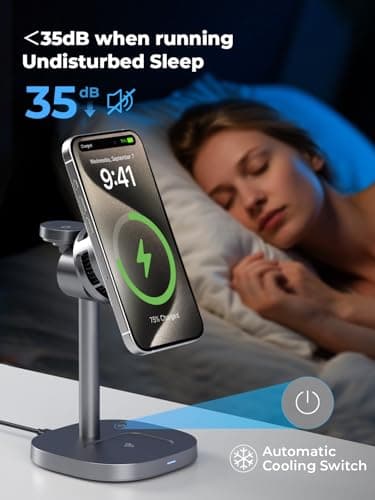 havit Qi2 3 in 1 Wireless Charging Station, 15W Magnetic Charger with Cooling Fan for iPhone 17/16/15/14/13/12, Apple Watch & AirPods, Adjustable Stand, 45W Adapter Included - Thumbnail 6