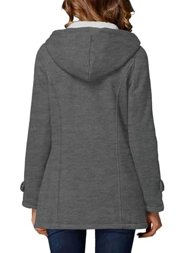 STOLKISS Women's Winter Thicken Jackets Cotton Coat with Hood Fashion Fleece Warm Long Insulated Shells Horn Button Jacket - Thumbnail 2