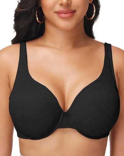 Women's Jacquard Full Coverage Minimizer Bra, Unlined Cups, Underwire Natural Shape & Smooth Fabric for a Sleek Silhouette Under Clothes Black 38DD
