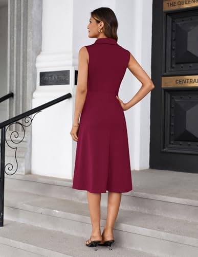 GRACE KARIN 2025 Women Summer Business Work Dress Sleeveless Dress A Line Midi Dress Wine Red XXL - Thumbnail 5