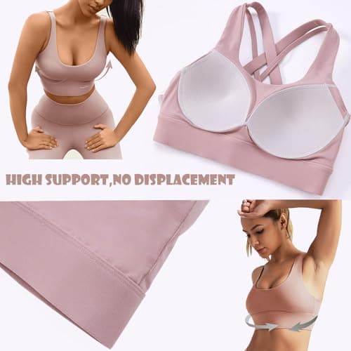 BaseTry High Impact Sports Bra for Women - Padded Seamless Support Bra for Yoga Gym Workout Fitness -High Support Running Bra (US, Alpha, Small, Regular, Regular, Mocha) - Thumbnail 6