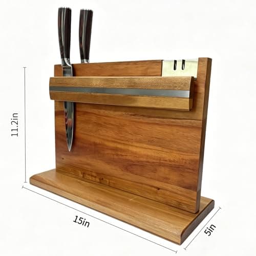 Magnetic knife holder with sharpener，Wooden strong magnet knife board，Magnetic knife holder with a large storage capacity,Storage Rack Organizer Tools No Drilling - Thumbnail 6