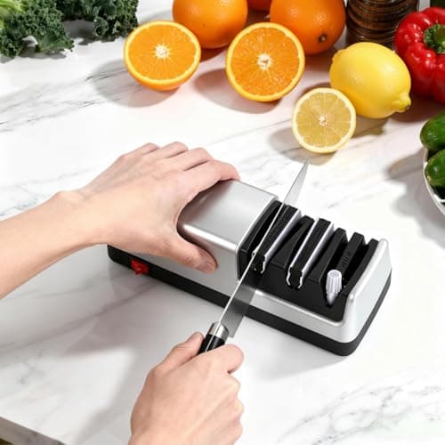 4-in-1 Electric Knife Sharpener, Professional 2-Stage Diamond Sharpening System for Straight/Serrated Knives, Scissors & Polishing Rod, Kitchen Blade Sharpener - Thumbnail 2