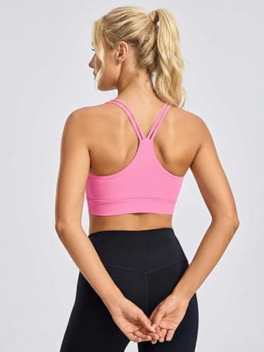 Aoysky Y Back Sports Bras for Women Padded Racerback Yoga Sports Bra Ruched Light Impact Buttery Soft Gym Workout Tank Tops Pink - Thumbnail 5