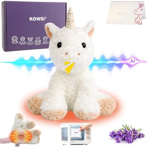 KOWSI® AI Interactive Talking Unicorn Plush – 1.4LB Microwavable Heatable Stuffed Animal with Tourmaline Lavender Heat Pad - 12" Educational STEM Toy to Learning Language Voice-Activated