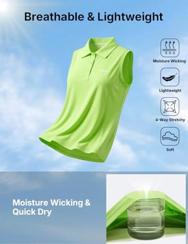K-Swiss Womens Sleeveless Golf Polo Shirts - ComDry Performance Athletic Workout Collared Tank top for Tennis Yoga Running - Green L - Thumbnail 5
