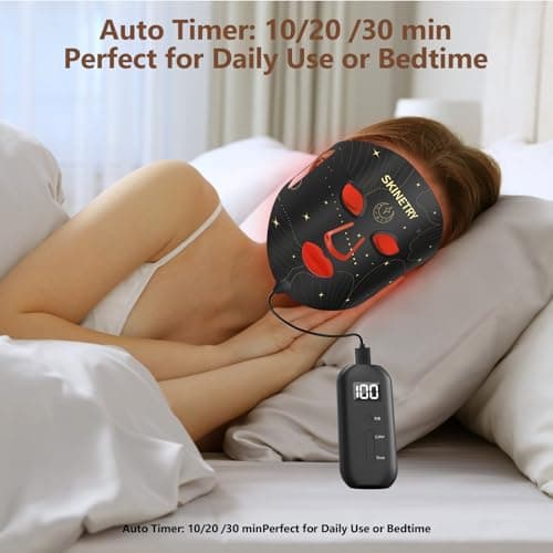 Skinetry LED Face Mask Light Therapy, Portable Red Light Therapy for Face,7 Light Modes with 2000mAh Rechargeable Remote, 324 LEDs for Radiant Glow, at Home - Thumbnail 5