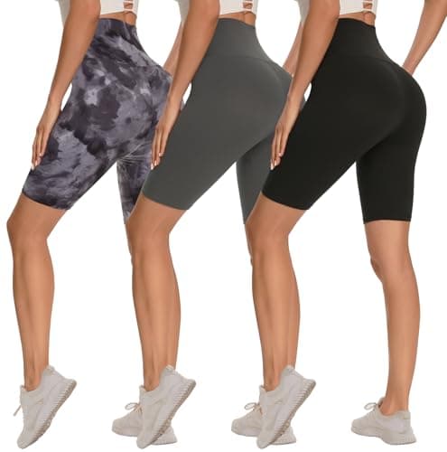 Syrinx 3 Pack Biker Shorts for Women – 8"/5"/3" High Waisted Tummy Control Workout Yoga Running Athletic Shorts8 in,Small-Medium,Black/Dark Grey/Black Tie-dye - Image 1