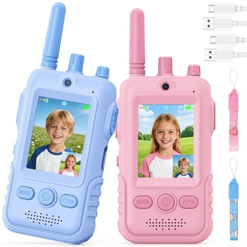 Walkie Talkies for Kids, 2 Pack Rechargeable Video Intercom Kids Walkies Talkies, Indoor Outdoor Toys Gifts for Family Games, Outside, Camping, Hiking for Boys Girls Ages 3-6(Pink+Blue) - Image 1