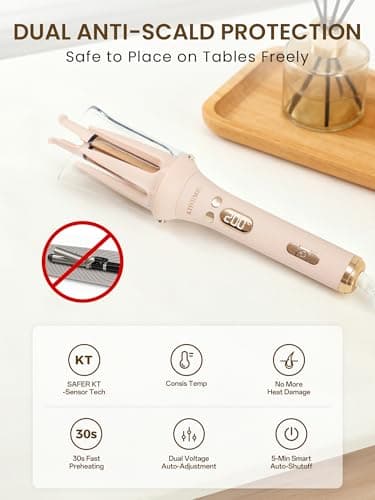 KTIVHMIC 3-in-1 Automatic Curling Iron & Straightener,1" & 1.25" Ceramic Barrels with Keratin & 500M Ions, Beach Wave Curling Wand,Dual Voltage,Lightweight and Portable Rotating Curler - Thumbnail 6