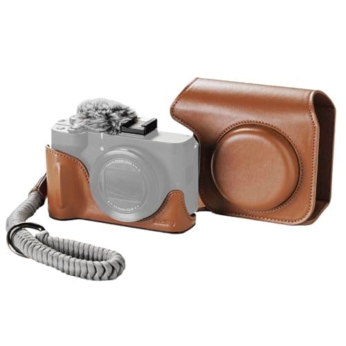 SMALLRIG PowerShot V1 Leather Case Kit for Canon, Including Half Leather Crate, Flip Case Cover, Wrist Strap & Furry Windscreen, Portable and Protecting (Brown) -5385