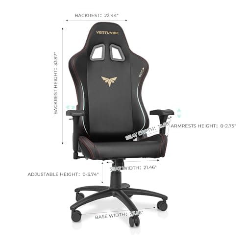 VENTUVIBE Gaming Chair 4D Adjustable Armrests - 170° Reclining & 320lb Capacity, High Back Ergonomic Computer Chair with Lumbar Support, Office Game Chair for Adults, PU Black - Thumbnail 3