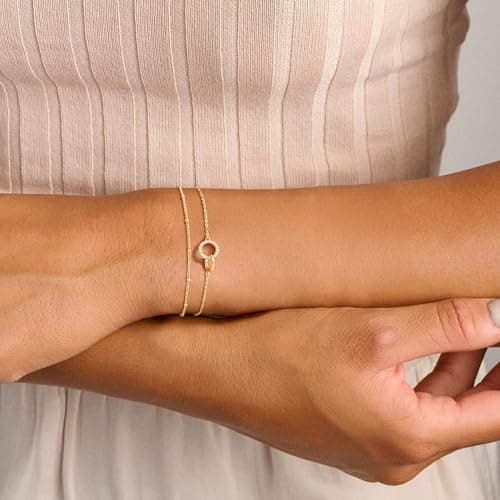 Turandoss Gold Bracelets for Women - Dainty 14K Gold Plated Interlocking Circles Bracelet Layered Cubic Zirconia Interlock Circles Bracelet Delicate Interlock Bracelets for Women Birthday Gifts - Thumbnail 3