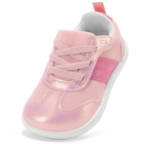 WIDE TOE BOX Toddler Girl Shoes Wide Girls Barefoot Tennis Shoe Lightweight Kids Sneakers with Hook and Loop Breathable Water Pink Toddler Size 5 - Image 1