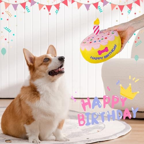 FurtasticFinds Dog Birthday Cake Toy 5.9", Larger Plush Dog Gift with Electronic Music Box, Plays Happy Birthday Song & Puppy Bark Melody, Party Decoration for All Breeds Dogs, Pink - Thumbnail 5