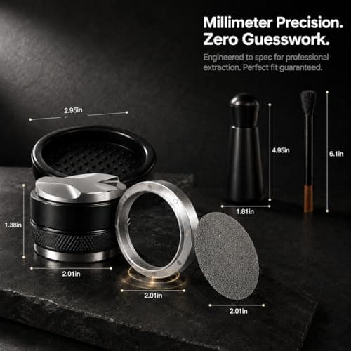 51mm Espresso Accessories Kit, Coffee Distributor & Tamper Leveler with Mat, WDT Tool, Dosing Funnel, Puck Screen & Cleaning Brush, Barista Tools for 51mm Portafilter Espresso Machines - Thumbnail 2
