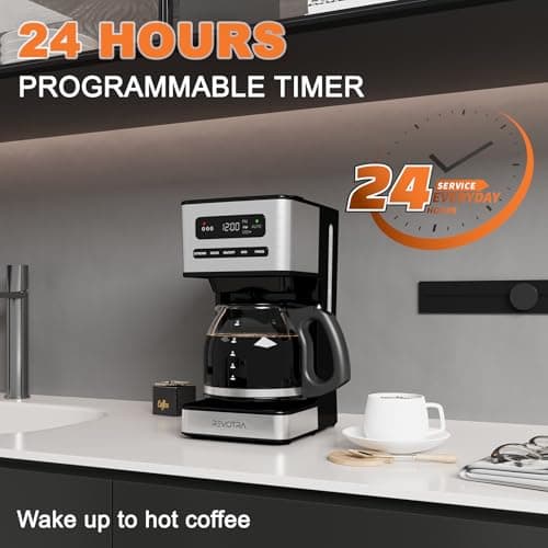 REVOTRA 12 Cup Programmable Coffee Maker, Hot and Iced Coffee Makers, Regular & Strong Brew Drip Coffee Machine, 1-4 Cup, 24H Timer, Auto Shut-Off, Keep Warm, Pause & Serve - Thumbnail 5